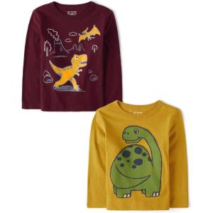 Baby Boys and Toddler Boys Long Sleeve Graphic T- Shirt 2-pack(T-rex/Green Dino 2-pack)