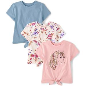 Short Sleeve Tie Front Top(Horse/Blue/Daisy 3-pack)