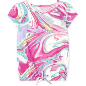 Short Sleeve Tie Front Top(Neon Berry Marble)