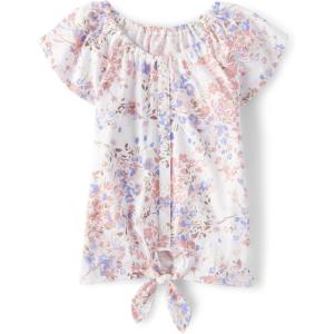 Short Sleeve Tie Front Top(Wispy Floral)