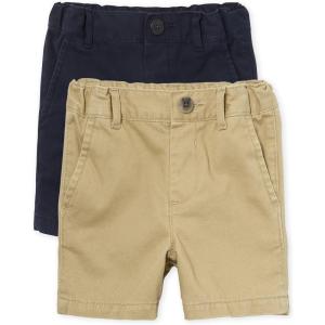 The Children’s Place Baby Boys Chino Shorts(Flax/New Navy 2-pack)
