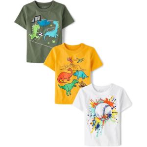 The Children’s Place Baby-Boys and Toddler Dino Short Sleeve Graphic T-Shirts,multipacks(Dino Volcano/Soccer/Baseball 3-pack)