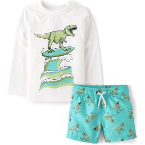 The Children’s Place Baby-Boys and Toddler Long Sleeve Rashguard and Swim Trunks, 2 Piece Set(Surfing Dino)