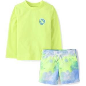 The Children’s Place Baby-Boys and Toddler Long Sleeve Rashguard and Swim Trunks, 2 Piece Set(Tie Dye Gecko)