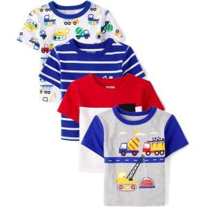 The Children’s Place Baby-Boys and Toddler Short Sleeve Crew Neck Tees(Construction 4-pack)