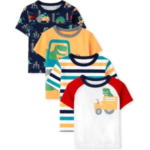 The Children’s Place Baby-Boys and Toddler Short Sleeve Crew Neck Tees(Dino Farmer 4-pack)