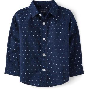The Children’s Place Big Boys’ Long Sleeve Poplin Button Down Shirt(Navy Geo)