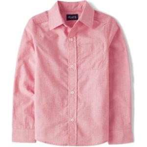 The Children’s Place Big Boys’ Long Sleeve Poplin Button Down Shirt(Tango Red)