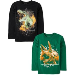 The Children’s Place Boys Animals,Cars Short Sleeve Graphic T-Shirts,3 Pack(Triceratop/Dino Galaxy 2-pack)