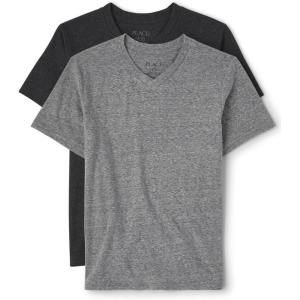 The Children’s Place Boys’ Basic V Neck Short Sleeve Tee 2 Pack(Black/Grey 2-pack)