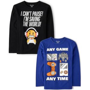 The Children’s Place Boys Gamer,Cars,Sports Long Sleeve Graphic T-Shirts,2 Pack(Cant Pause/Any Game)