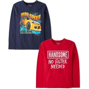 The Children’s Place Boys Gamer,Cars,Sports Long Sleeve Graphic T-Shirts,2 Pack(Handsome/Max Speed)