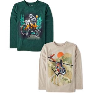 The Children’s Place Boys Gamer,Cars,Sports Long Sleeve Graphic T-Shirts,2 Pack(Motorbike/Helicopter)