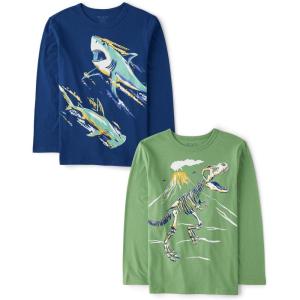 The Children’s Place Boys Gamer,Cars,Sports Long Sleeve Graphic T-Shirts,2 Pack(Sharks/Dino Skeleton 2-pack)