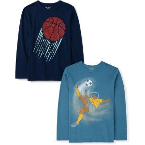 The Children’s Place Boys Gamer,Cars,Sports Long Sleeve Graphic T-Shirts,2 Pack(Soccer Player/Basketball)