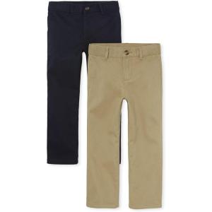 The Children’s Place Boys Stretch Relaxed Straight Chino Pants, Multipacks(New Navy/Flax 2-pack)