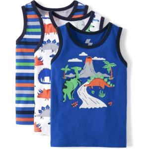The Children’s Place Boys’ and Toddler Sleeveless Tank Top(Dino/Stripe/Blue 3-pack)