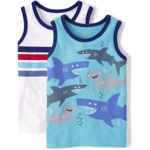 The Children’s Place Boys’ and Toddler Sleeveless Tank Top(Stripe/Shark 2-pack)