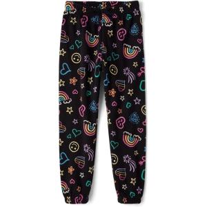 The Children’s Place Girls Active Fleece Jogger Pants(Black Doodle Icons)