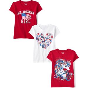 The Children’s Place Girls All Holidays,Birthdays Short Sleeve Graphic T-Shirts,3 Pack(American Girl/American Heart/Unicorn)