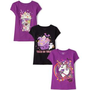 The Children’s Place Girls All Holidays,Birthdays Short Sleeve Graphic T-Shirts,3 Pack(Drink/Trick Or Treat/Unicorn)