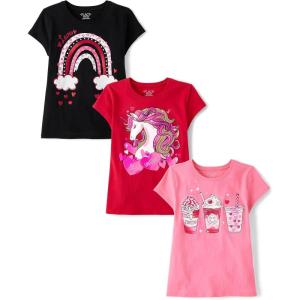 The Children’s Place Girls All Holidays,Birthdays Short Sleeve Graphic T-Shirts,3 Pack(Heart/Rainbow/Drinks)