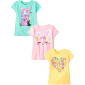 The Children’s Place Girls All Holidays,Birthdays Short Sleeve Graphic T-Shirts,3 Pack(Milkeshake/Bunny/Heart)