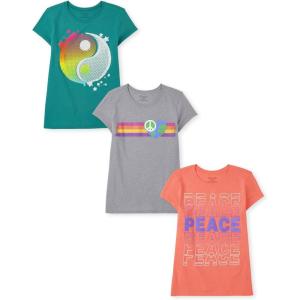 The Children’s Place Girls All Holidays,Birthdays Short Sleeve Graphic T-Shirts,3 Pack(Peace/Earth Heart/Yin Yang)
