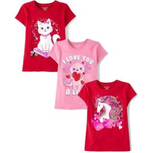 The Children’s Place Girls All Holidays,Birthdays Short Sleeve Graphic T-Shirts,3 Pack(Unicorn Heart/Love a Lot/Cat Book)
