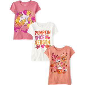 The Children’s Place Girls All Holidays,Birthdays Short Sleeve Graphic T-Shirts,3 Pack(Unicorn/Pumpkin Spice/Fall Icons)