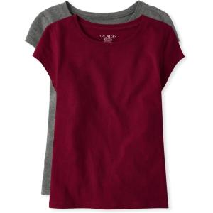 The Children’s Place Girls Basic Short Sleeve Layering Tee(Gray/Rubine 2-pack)
