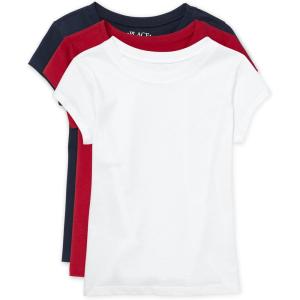 The Children’s Place Girls Basic Short Sleeve Layering Tee(Ruby/ Tidal/White 3-pack)