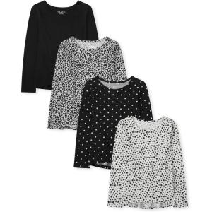 The Children’s Place Girls Long Sleeve High Low Tops(Black Multi 4-pack)