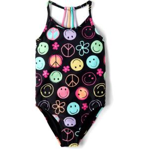 The Children’s Place Girls One Piece Swimsuit(Black Doodle Icons)