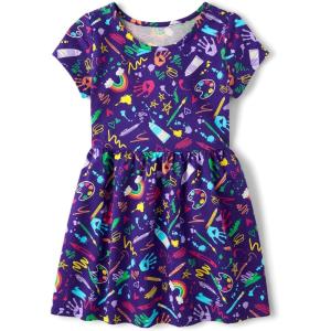 The Children’s Place Girls’ Short Sleeve Dressy Dress(Purple Doodle)