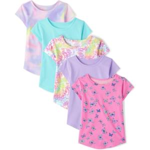 The Children’s Place Girls Short Sleeve High Low Tee(Butterflies/Tie Dye/Solids 5-pack)