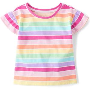 The Children’s Place Girls Short Sleeve Ruffle Print Top(Multicolor Stripe)
