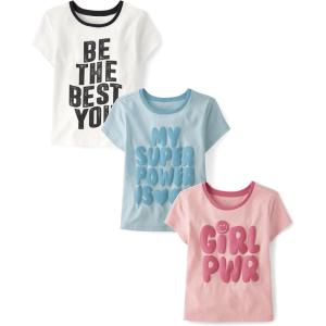 The Children’s Place Girls Sports,Trends,Icons Short Sleeve Graphic T-Shirts,3 Pack(Be Best You/Super Power/Girl Power)