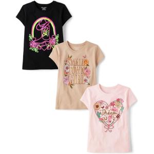 The Children’s Place Girls Sports,Trends,Icons Short Sleeve Graphic T-Shirts,3 Pack(Boot/Small Town Girl/Western Heart)