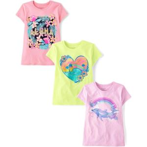 The Children’s Place Girls Sports,Trends,Icons Short Sleeve Graphic T-Shirts,3 Pack(Dolphin/Heart/Aloha)