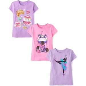 The Children’s Place Girls Sports,Trends,Icons Short Sleeve Graphic T-Shirts,3 Pack(Food/Drink/Dancer)