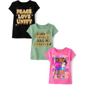 The Children’s Place Girls Sports,Trends,Icons Short Sleeve Graphic T-Shirts,3 Pack(Girl/Peace/Kind People)