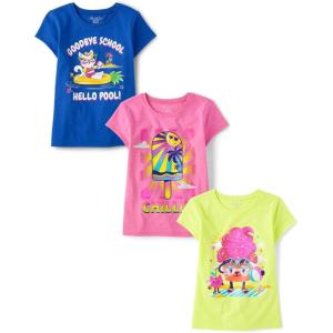 The Children’s Place Girls Sports,Trends,Icons Short Sleeve Graphic T-Shirts,3 Pack(Hello Pool/Chillin/Cat Cupcake)