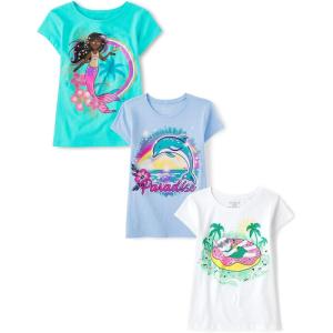 The Children’s Place Girls Sports,Trends,Icons Short Sleeve Graphic T-Shirts,3 Pack(Mermaid/Paradise/Cat Float)