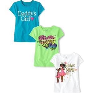 The Children’s Place Girls Sports,Trends,Icons Short Sleeve Graphic T-Shirts,3 Pack(Moms Mini/Cheetah Heart/Daddys Girl)