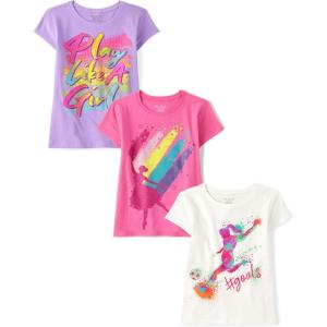 The Children’s Place Girls Sports,Trends,Icons Short Sleeve Graphic T-Shirts,3 Pack(Play Like Girl/Dancer/Goals)