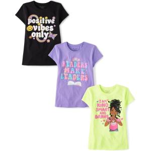 The Children’s Place Girls Sports,Trends,Icons Short Sleeve Graphic T-Shirts,3 Pack(Positive Vibes/Leaders/Kind)