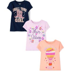 The Children’s Place Girls Sports,Trends,Icons Short Sleeve Graphic T-Shirts,3 Pack(Small Town Girl/Fair Vibes/Fair)