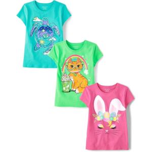 The Children’s Place Girls Sports,Trends,Icons Short Sleeve Graphic T-Shirts,3 Pack(Turtle/Cat/Bunny)