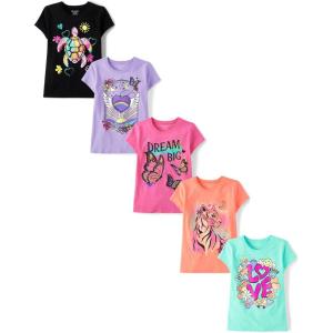 The Children’s Place Girls’ Trends Icons Short Sleeve Graphic T-shirts (5-Pack)(Dream Trends)